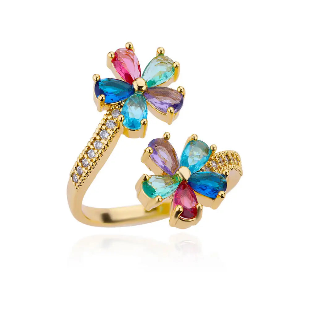 Filigrane Zirkon-Blumenringe für Damen Edelstahlring 2024 Neuer Trend Elegante luxuriöse ästhetische Schmuck-Anillos