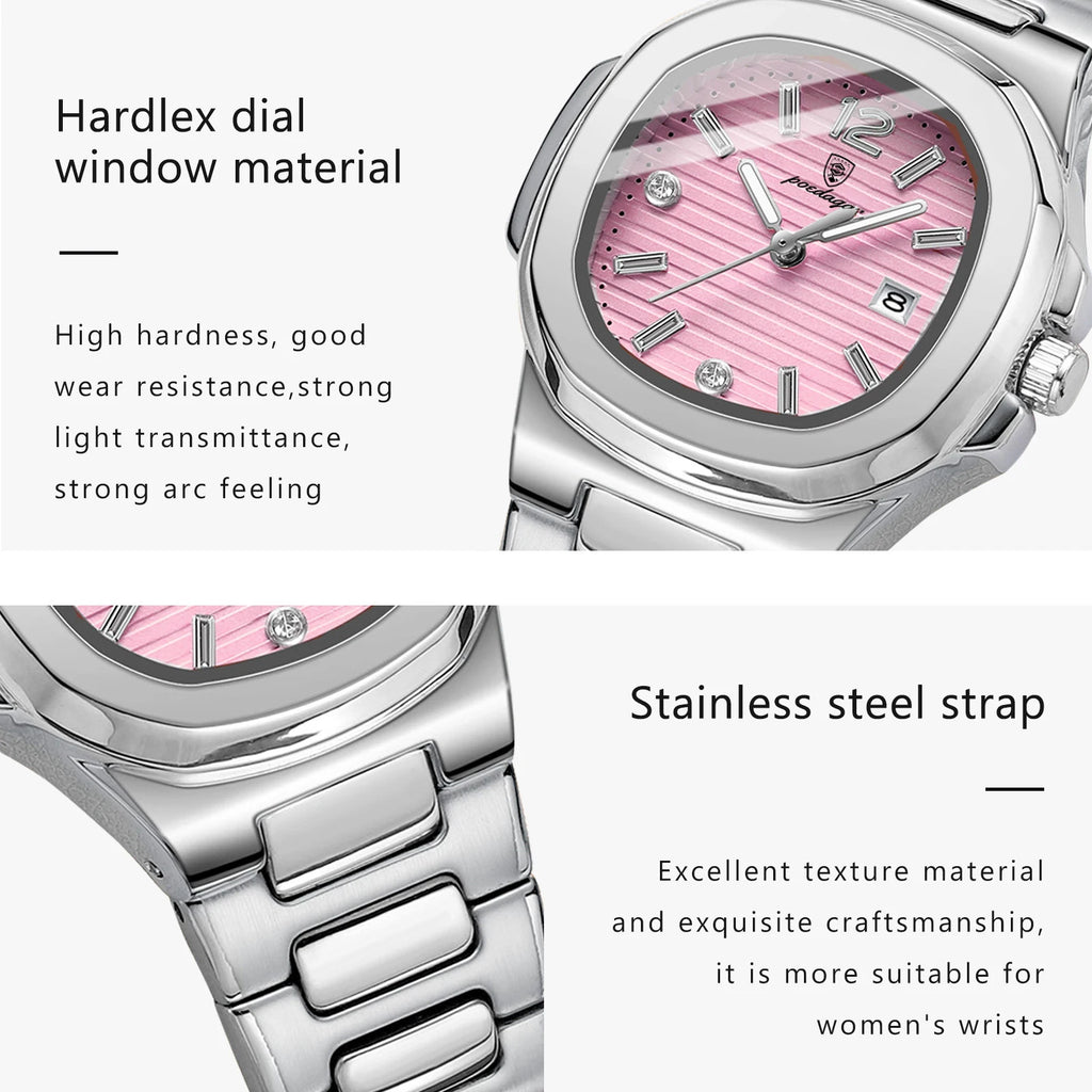 POEDAGAR Reloj de pulsera cuadrado de moda para mujer, luminoso, impermeable, con fecha, de cuarzo de lujo de alta calidad para mujer Reloj