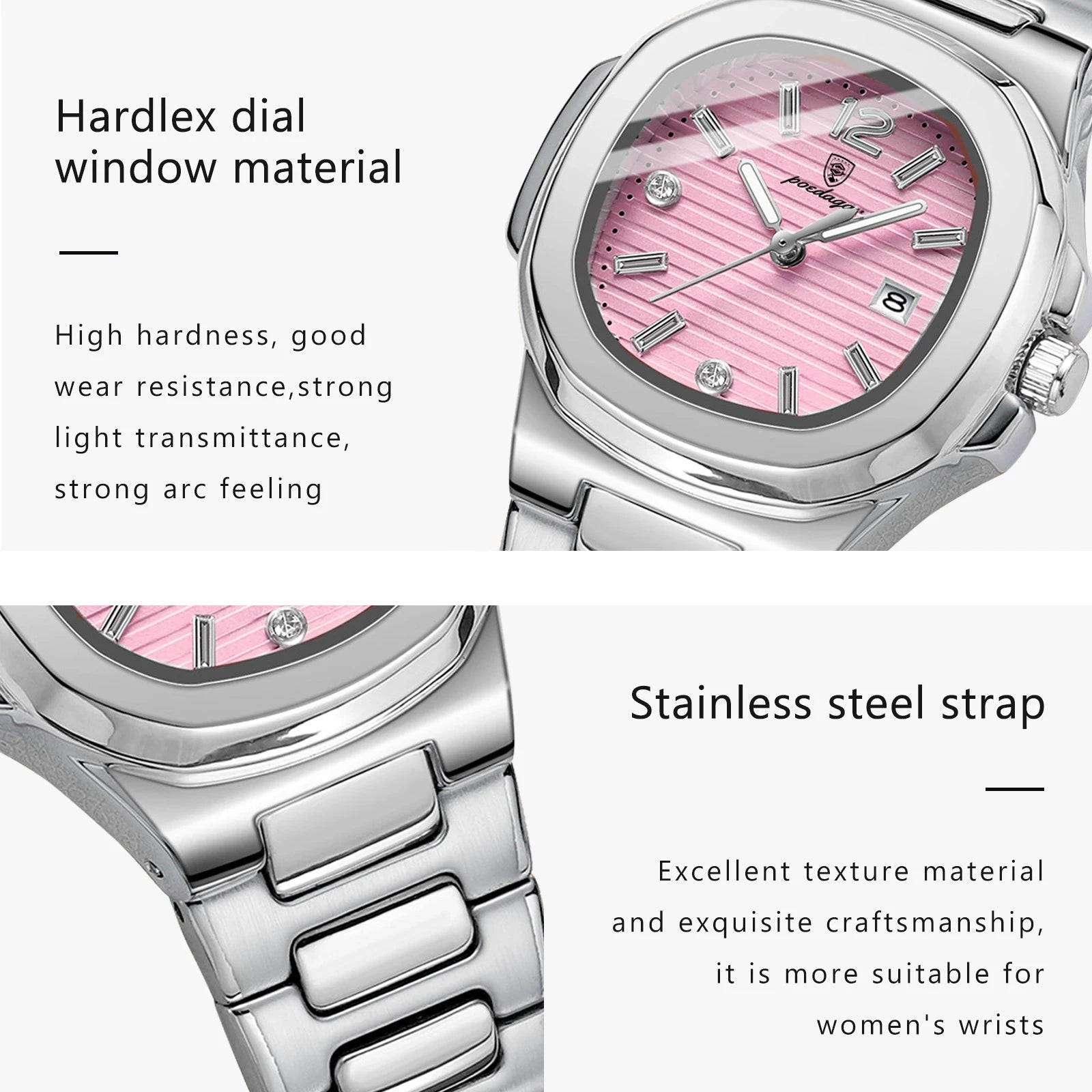 POEDAGAR Reloj de pulsera cuadrado de moda para mujer, luminoso, impermeable, con fecha, de cuarzo de lujo de alta calidad para mujer Reloj