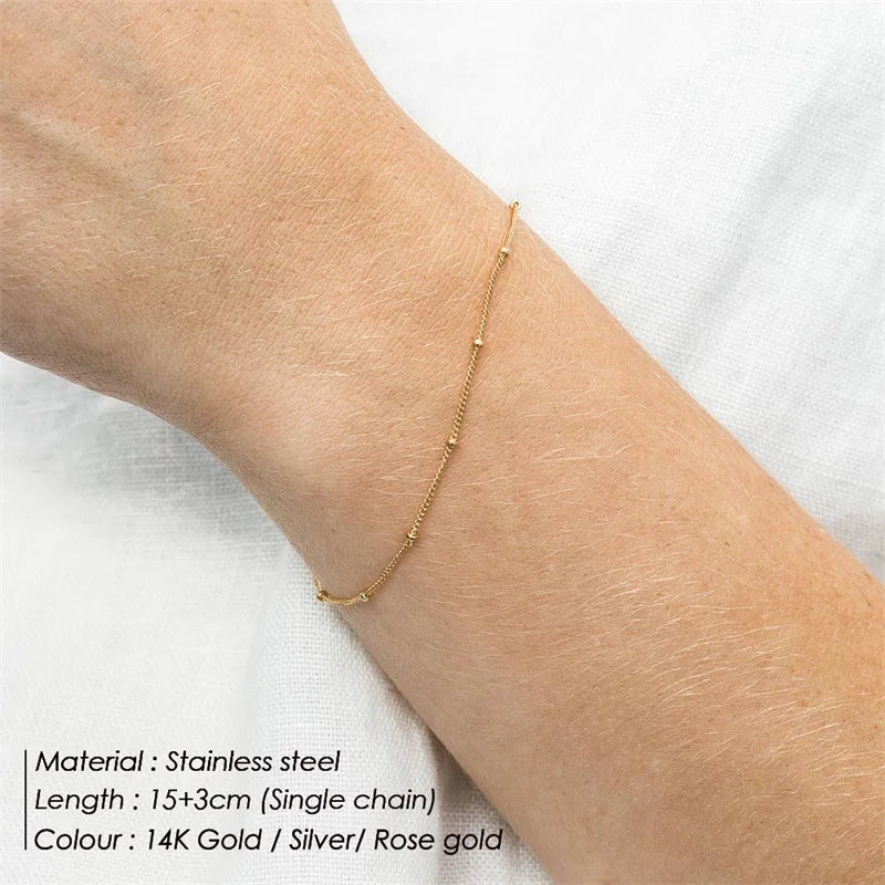Einfache Damen-Kugelkette Armband Schmuck Neu Geschichtete Dünne Perlenkette Armband Für Frauen Bein 316L Edelstahlkette
