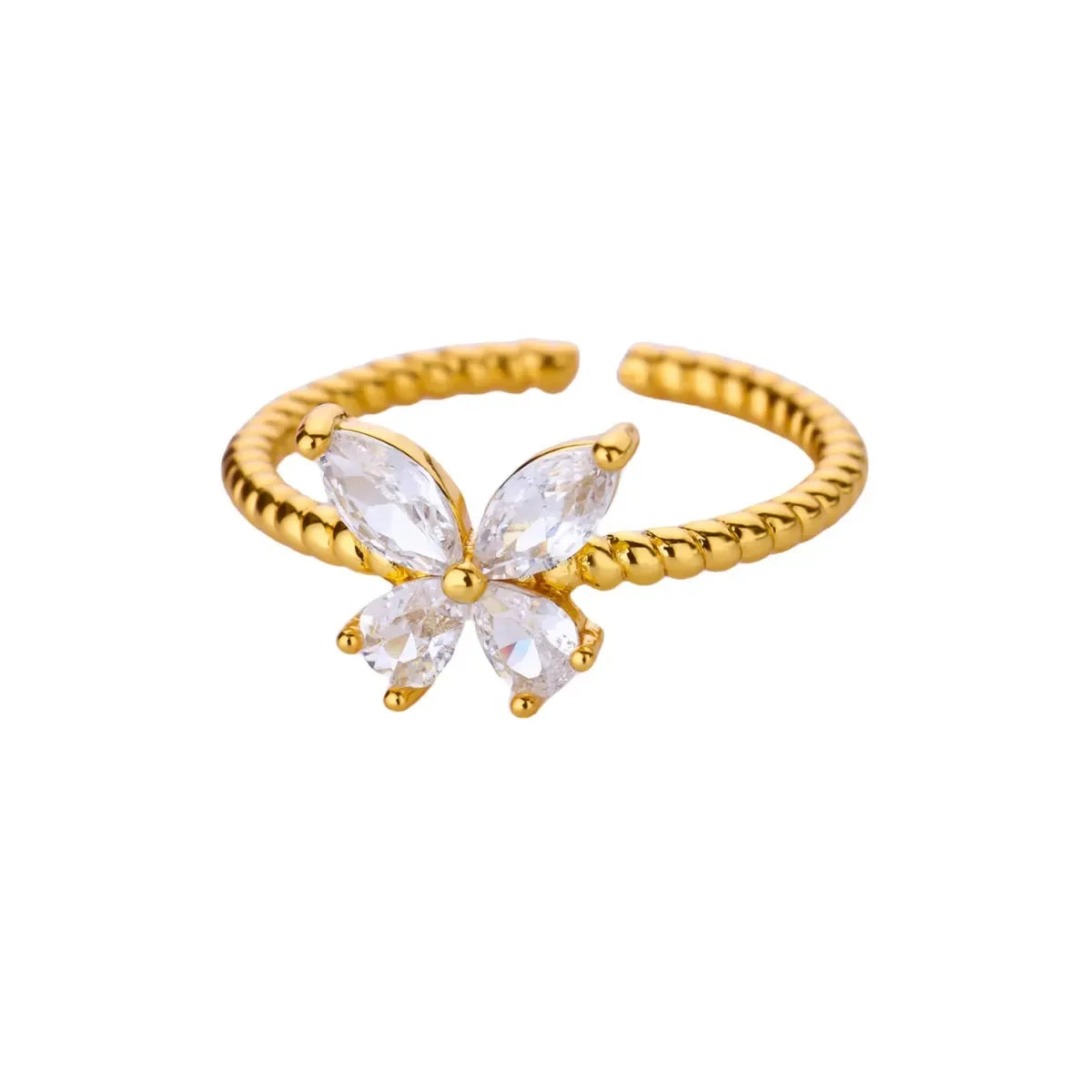 Luxus Zirkonia Schmetterlingsblumenringe für Frauen Edelstahl Goldfarbe Günstiger Ring Mode Hochzeits-Paar y2k Schmuck anillos