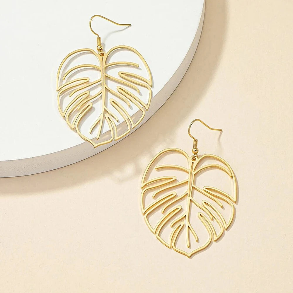 DOTIFI Edelstahl Böhmische Hohle Überzogene Blätter Baumeln Tropfen Ohrringe für Frauen Damen Geometrischer Weiblicher Schmuck