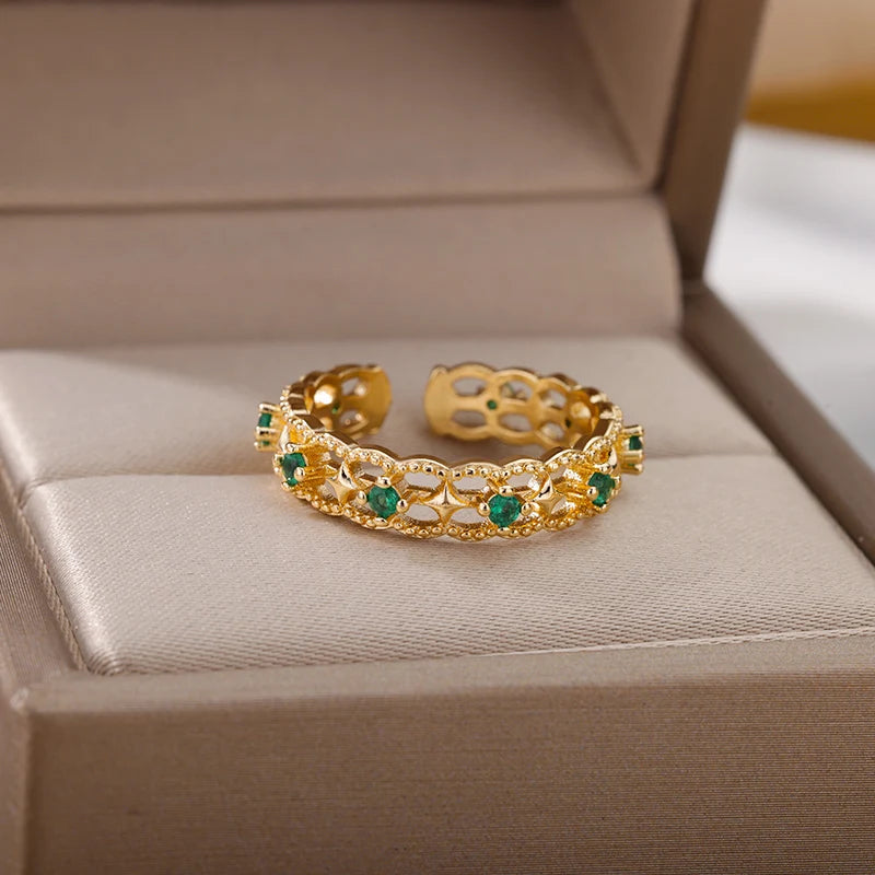 Bunte Zirkonringe für Damen Goldfarbe Edelstahl Mode Cubic Zirkonia Ring 2023 Trend Ästhetischer Hochzeitsschmuck Geschenk