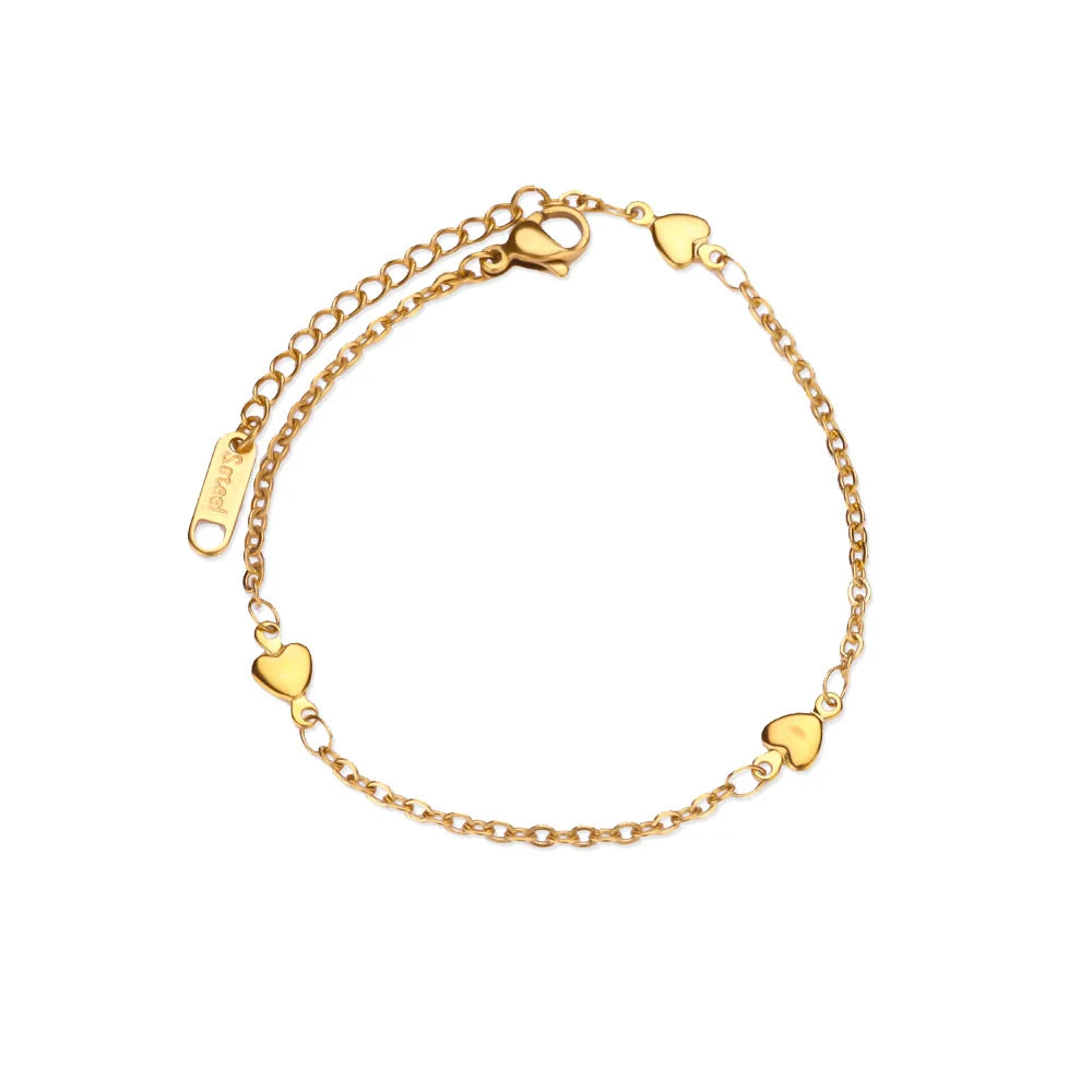 Edelstahl Herzarmbänder für Damen Goldfarben Geometrisches Herzarmband Mode Hochzeit Wasserdichter Schmuck Geschenk