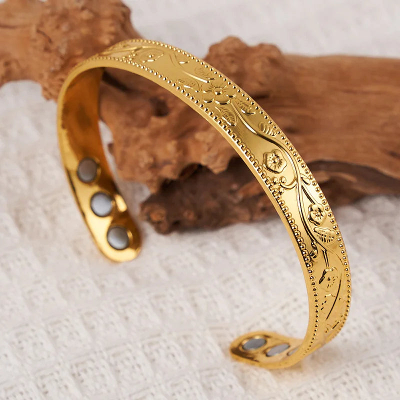 1 Stück Antikes Kupferarmband Europäisches Und Amerikanisches Kupfer Vintage Einfaches Doppelringmuster Magnet Energie Ringarmband Set