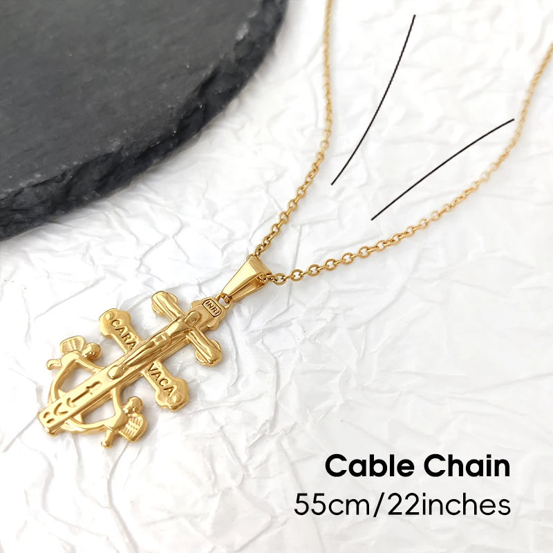 Colgante Cruz de Caravaca con Cristo y Ángeles en Relieve de Acero Inoxidable Abalorios Cruz de Caravaca Accesorios DIY