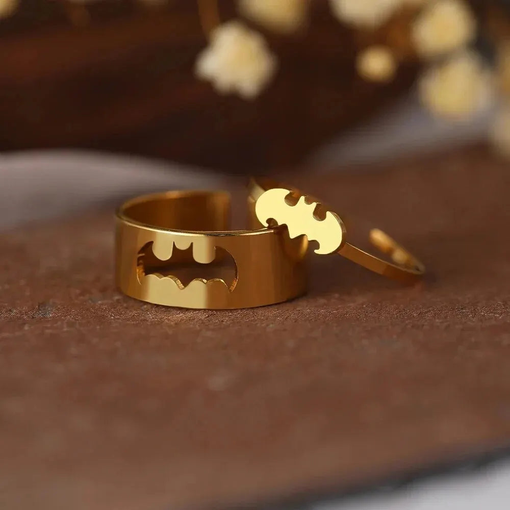 2 Stück Gothic-Paar-Ringe-Set Goldfarben Edelstahl Hip Hop Punk Mode Offener Ring für Männer Frauen Silberfarbene Metallringe