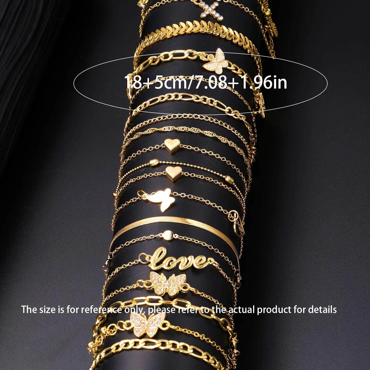 18-teiliges böhmisches Sommer-Strand-Fußkettchen-Set für Frauen, Vintage Schmetterling Herz Kristall Anhänger Fußarmbänder, Mode Schmuck Geschenk Neu