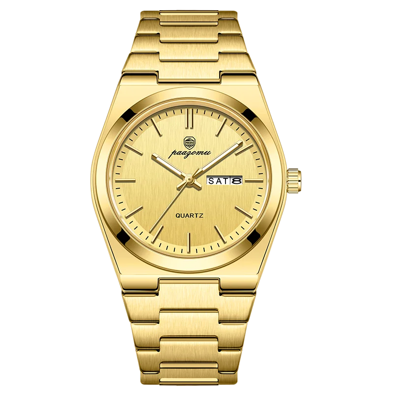 PAAZOMU Reloj de cuarzo de moda para hombre, de acero inoxidable, impermeable, luminoso, cronógrafo, fecha, multifunción para hombre