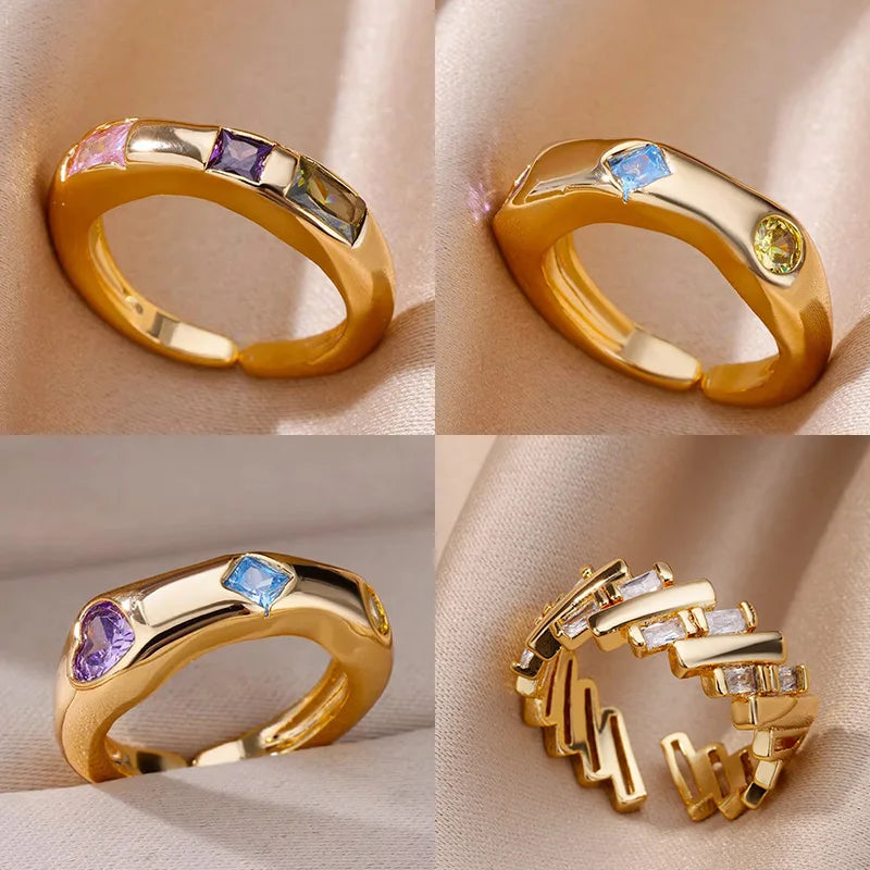 Zirkon Quadrat Fingerringe für Frauen Goldfarbe Unregelmäßiger Edelstahlring Verlobung Hochzeit Ästhetischer Schmuck Mädchen Geschenk