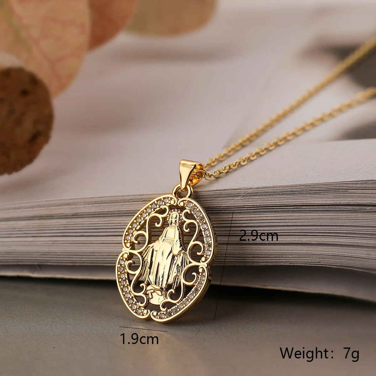 NEWBUY High Quality Women's Religious Jewelry Copper CZ Zircon Inlay Virgin Mary Pendant Stainless Steel Chain Necklace