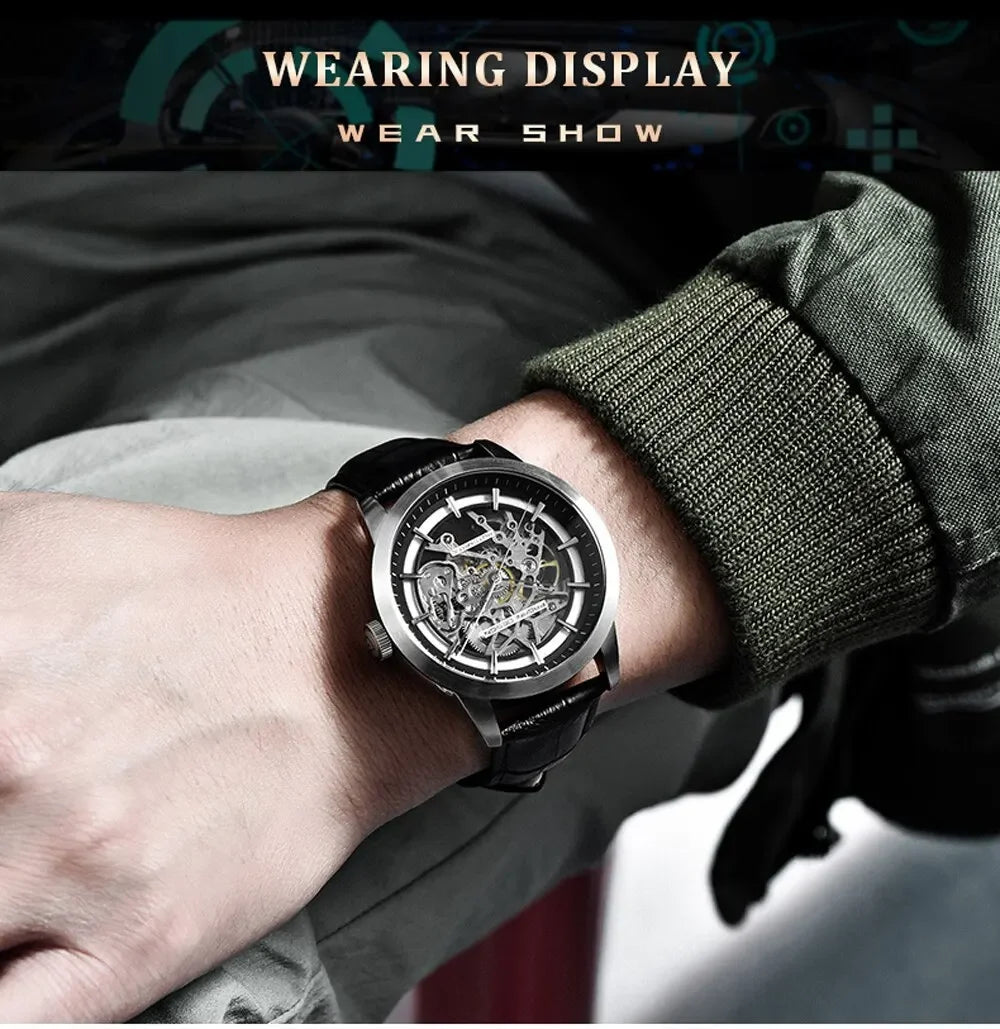 PAGANI DESIGN Reloj de Hombre de Negocios Lujo Esqueleto Hueco Correa de Cuero Reloj de Pulsera Masculino Nuevo Reloj Mecánico Masculino Relogio Masculino