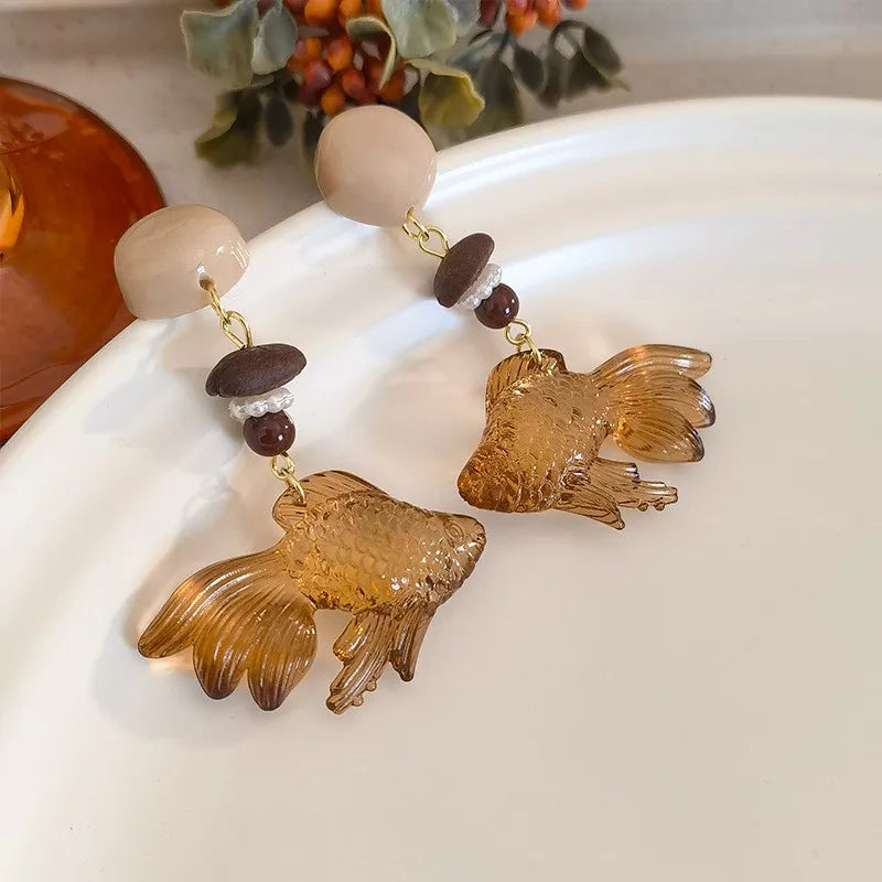 Kreativer Goldfisch Ohrring Einzigartiger transparenter Goldfisch Anhänger Ohrring Süße Koi-Fisch Ohrhänger Personalisierter Schmuck Großhandel