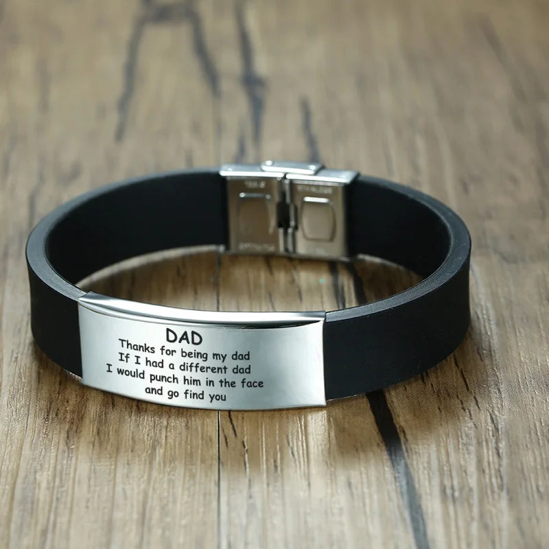 Vnox 16mm Vatertagsgeschenk Armband, schwarzes Kautschuk-Silikon-Armband mit personalisiertem „TO MY DAD“ Edelstahl-Bar, lässiges Armband für Herren