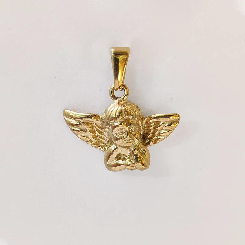 Colgante de ángel de acero inoxidable de primera calidad, sin deslustre, charm de collar de moda para mujeres y hombres