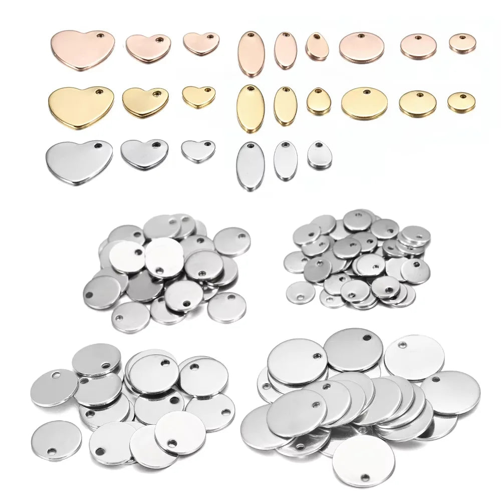 10-50 Piezas de Acero Inoxidable Dorado, Placas de Identificación Personalizadas, Óvalos en Forma de Corazón, Dijes, Colgantes para Suministros de Fabricación de Joyería DIY