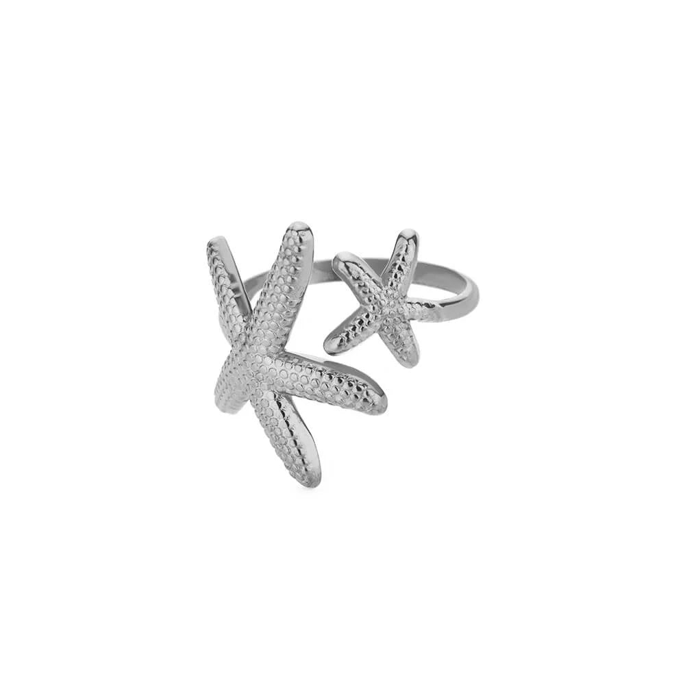 316L Edelstahl Seestern Muschel Ringe für Frauen Gold Farbe Offener Fingerring Femme Trendiger Sommerurlaub Ozean Schmuck Geschenk
