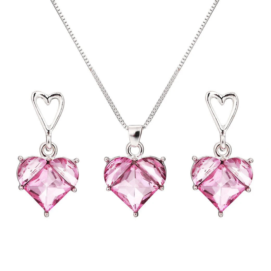 Mode 3-teiliges Set Perlenschmuckset für Damen Koreanischer Herzring Anhänger Halskette Creolen Set Trendiges Elegantes Hochzeitsgeschenk
