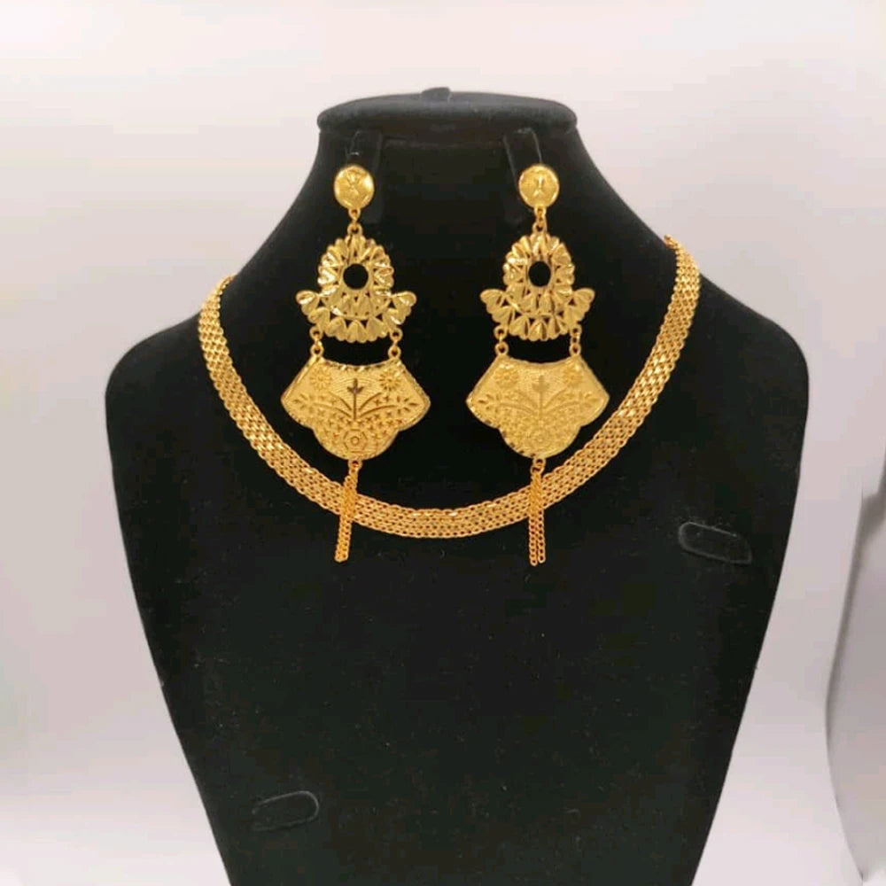 Äthiopien Vergoldete Halskettenkette für Frauen Neues Design Kühne Ohrringe 18k Goldfarbe Dame Elegante Abendparty Schmuck Geschenk