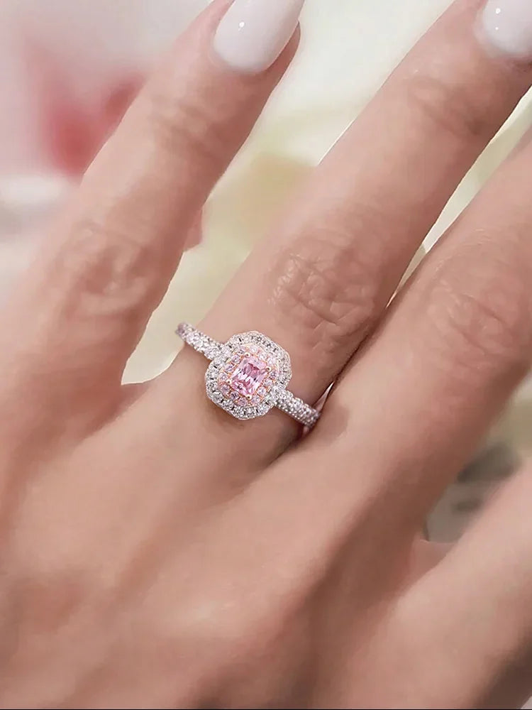 925 Sterling Silve Fashion Delicate Sweet Pink Zircon Ring For Women Anniversary Luxury Personalized High Quality Fine Jewelry