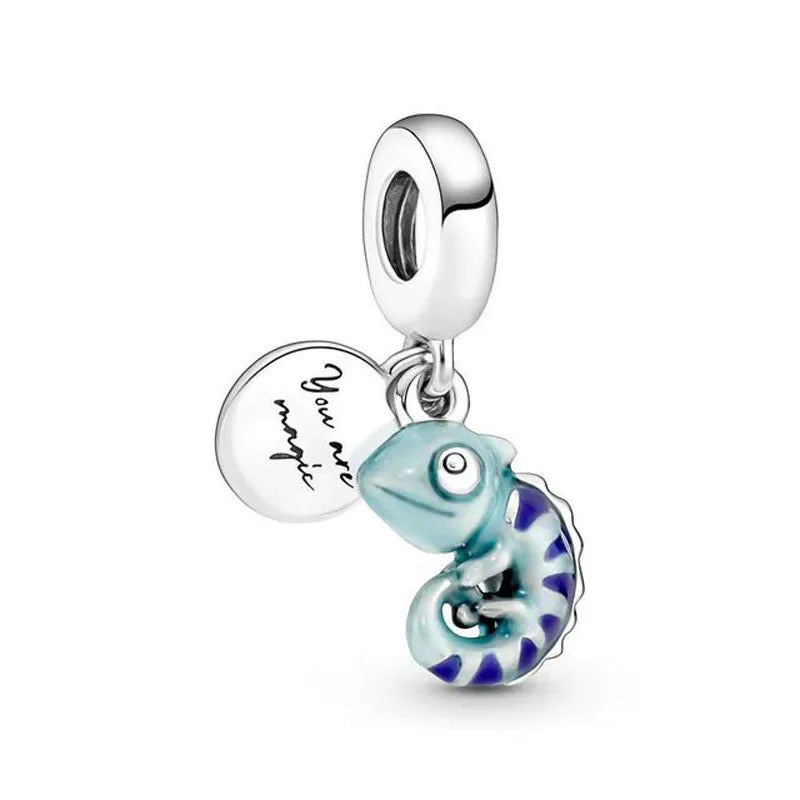 Europäische Sommer Blaue Serie Schildkrötenblumen-Anhänger Passend für S925 Europäisches 925 Sterling Silber Armband Armreifen Halskette
