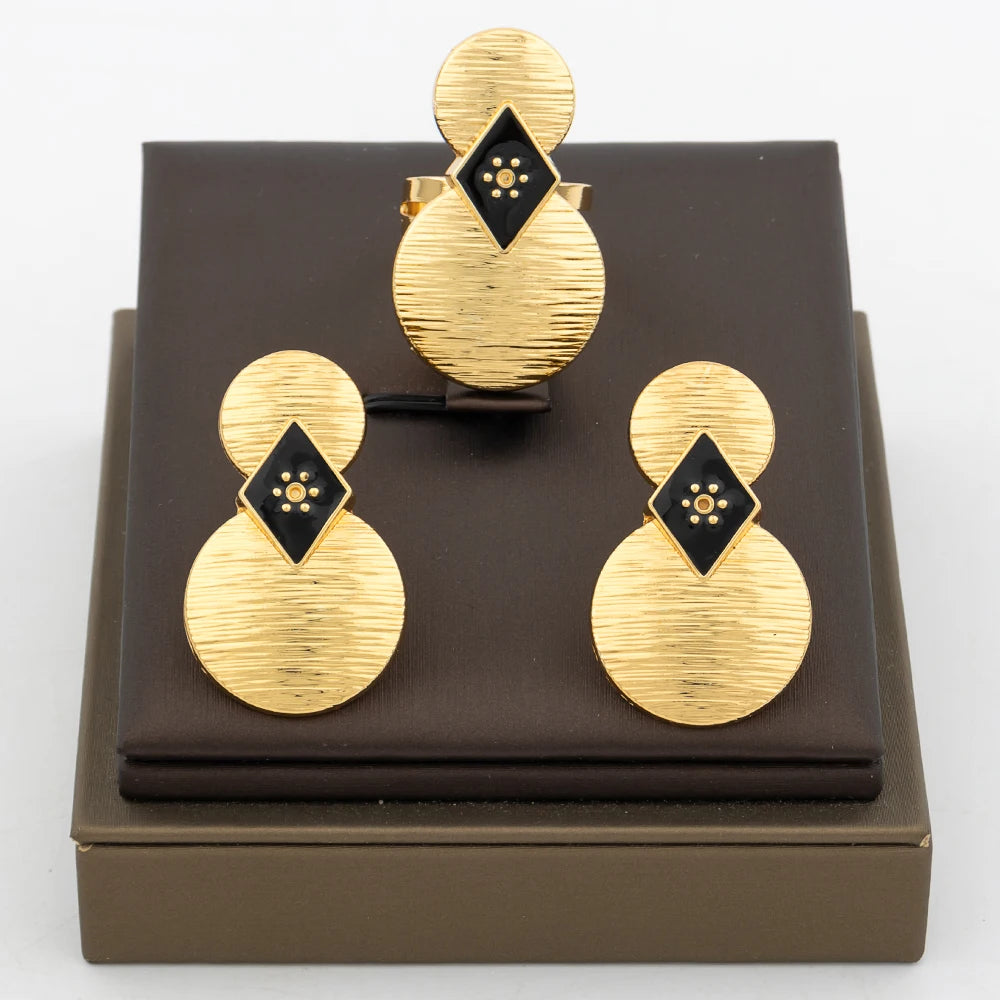 Dubai Goldfarbene Ohrringe Kupfer Verstellbare Große Ringe für Damen Unregelmäßige Ohrringe Exquisiter Brautschmuck Party Alltagskleidung