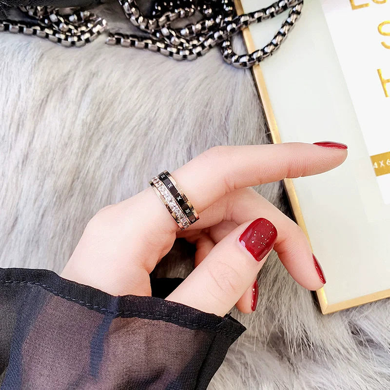 Klarer Weißer Steine Hochzeitsdamenring Edelstahl 1 und 2 Reihen Bling Zirkon Mode Paar Ring Damenschmuck