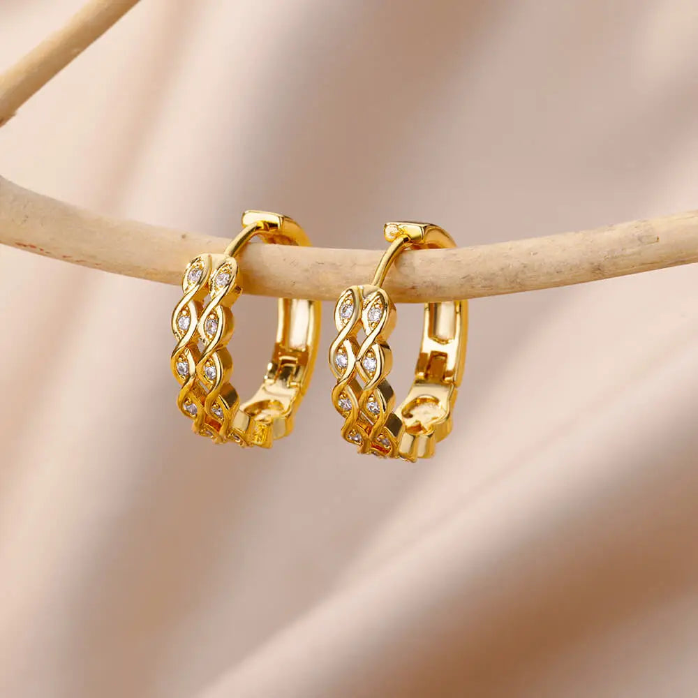 Edelstahl Creolen für Damen Goldfarbe Geometrischer Quadrat Zirkon Ohrring Weibliche Hochzeit Ästhetischer Schmuck Geschenk Mujer
