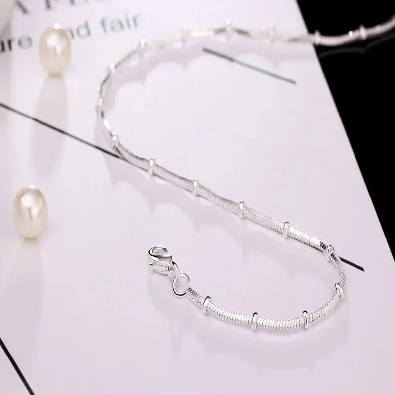Collar de plata esterlina 925 de 45-50 cm con cadena de serpiente, hermosa cuenta simple para mujeres, boda, joyería de moda, regalos de Navidad