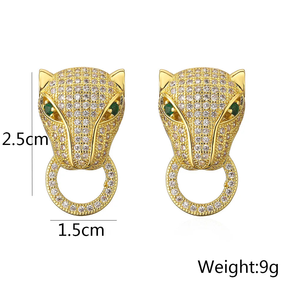 NEWBUY 2024 Neue Mode Goldfarbe Edelstahl Hochzeitsschmuck Luxus AAA Zirkonia Leopard Ohrringe Für Elegante Frauen Geschenk