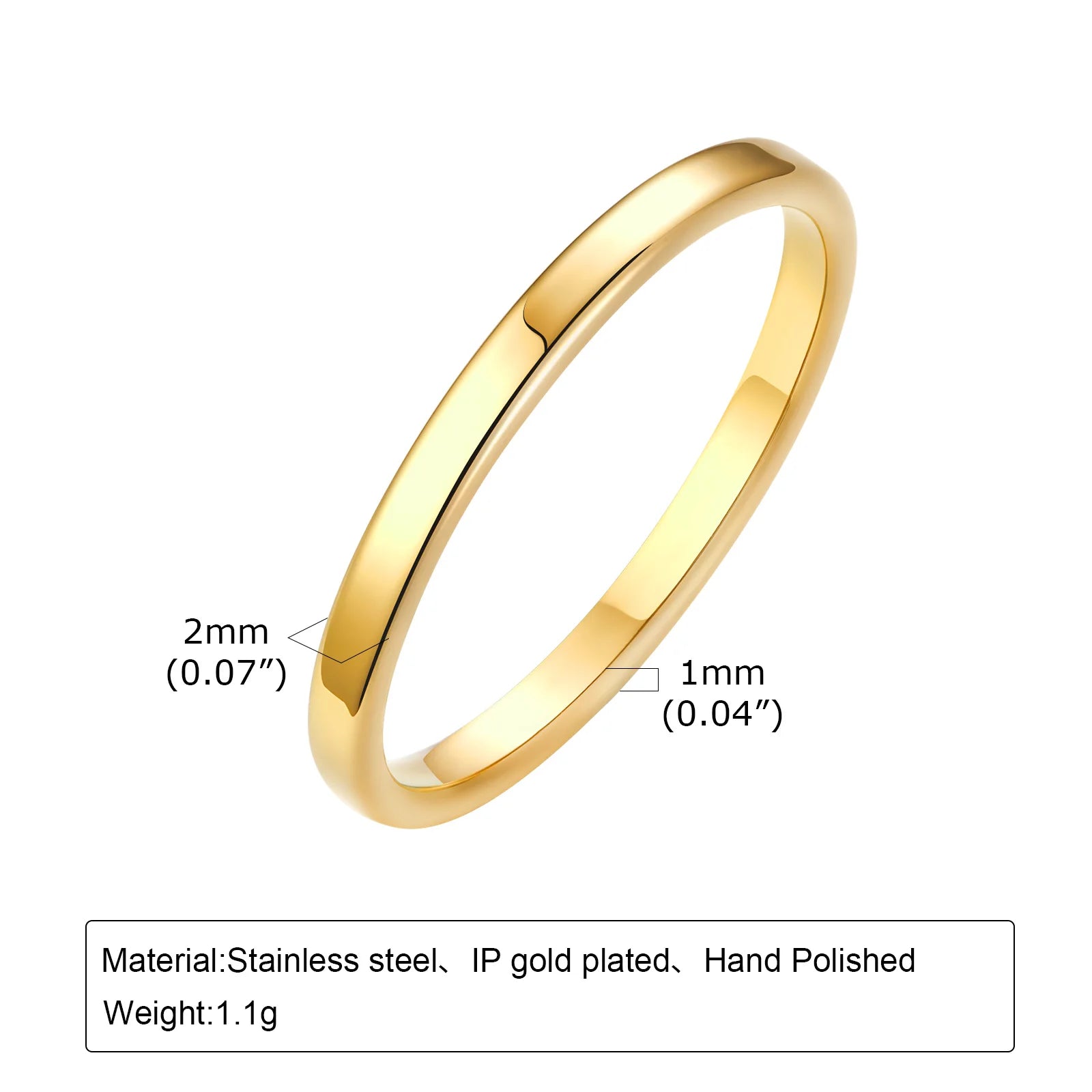 2er-Set Stapelringe für DamenEdelstahl 2mm dünn Goldfarben Kuppelform Minimalistischer Schmuck