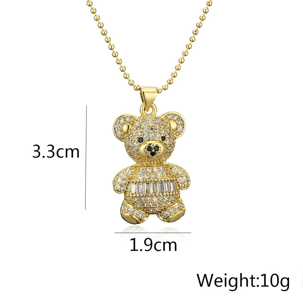 NEWBUY Hot Sale 2 Style Lovely Bear Pendant Necklaces For Women Shiny CZ Zircon Inlay Gold Color Copper Jewelry