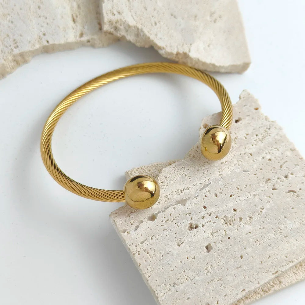 Luxus Edelstahl Geflochten Offen Männer Frauen Charm Manschettenarmband Gold Silberfarbene Kugel Schmuck Accessoires Armbänder Armreifen