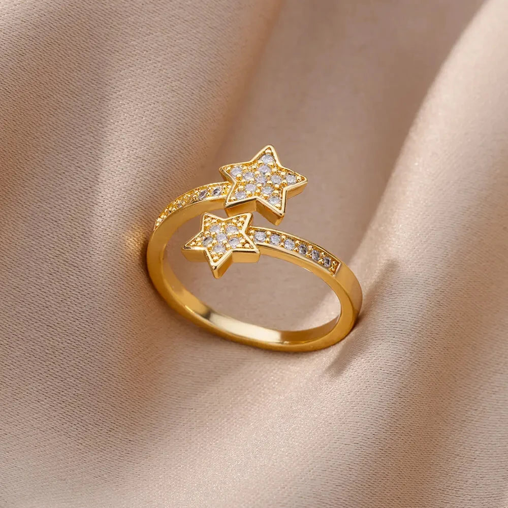 Luxus Zirkon Geometrische Ringe für Frauen Edelstahl Gold Farbe Offener Ring Trendige Hochzeit Party Ästhetischer Schmuck Geschenk Femme