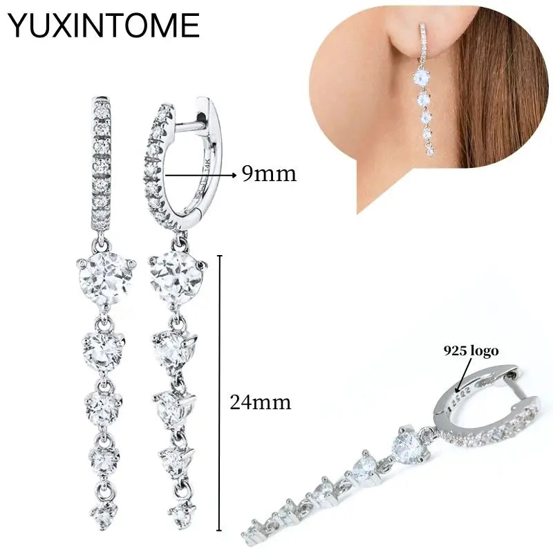 925 Sterling Silber Ohrnadel Mode Creolen Weiße Kristall Luxus Damen Silberohrringe Hochzeit Damenschmuck Geschenk