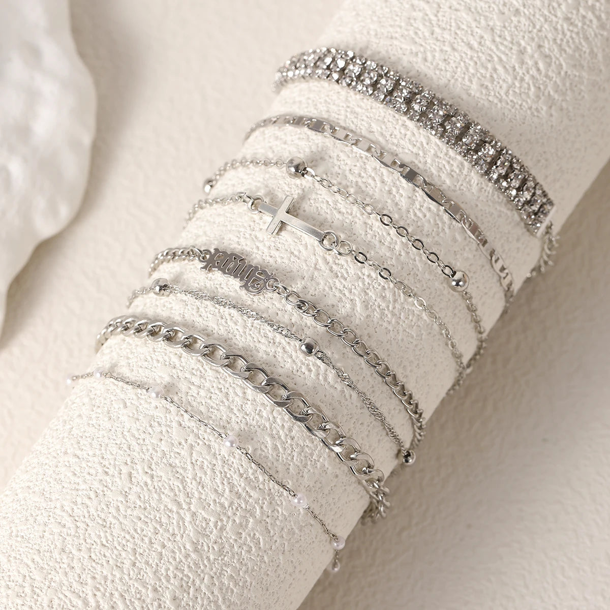 8 Stück Mode Damen Edelstahl Armband Stapelbar für Frauen, Dünnes Herribone Kettenarmband Wasserdicht Vergoldeter Schmuck