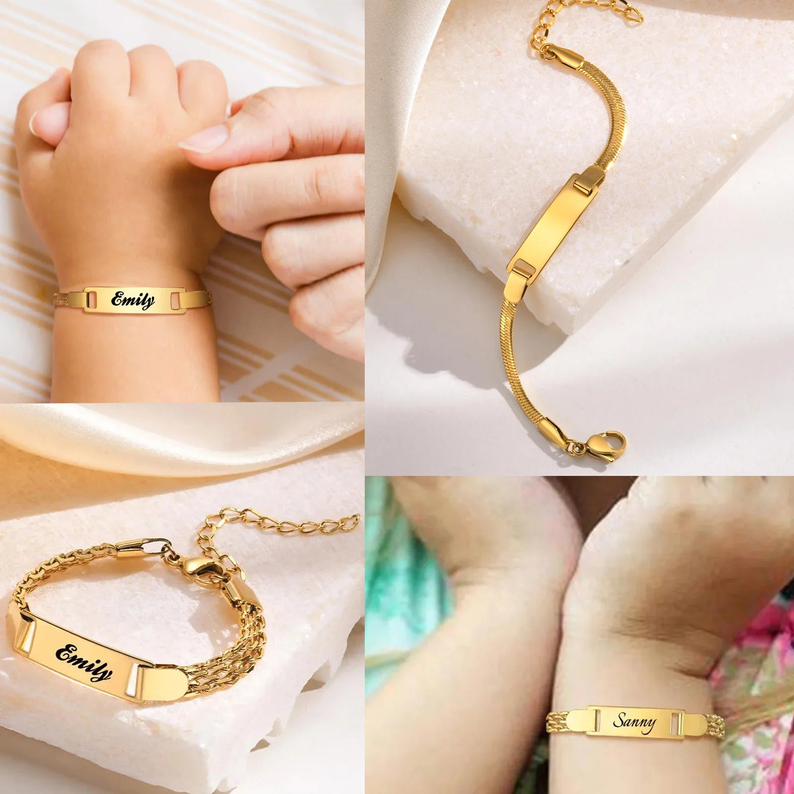 Personalisiertes Armband für kleine Jungen Mädchen, Edelstahl gravierter Name Datum Sohn Tochter Mama Taufgeschenk