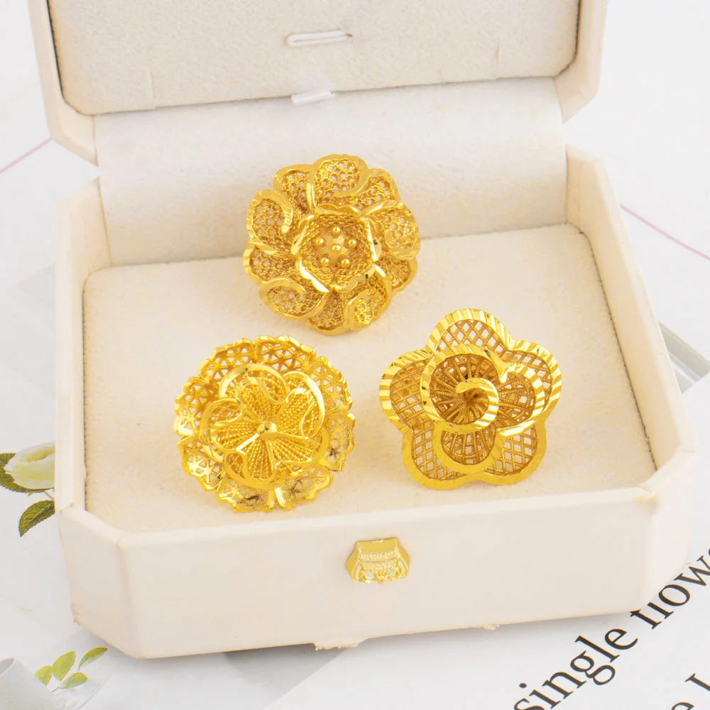 Äthiopien Arabische Dubai vergoldete Ringe für Damen, größenverstellbar, 18K vergoldeter Schmuck für Hochzeits- und Partygeschenke