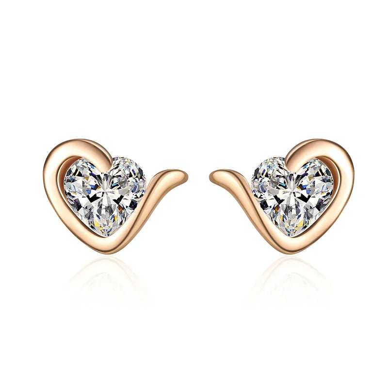 NeeTim Moissanite Herz Ohrstecker für Damen, 925er Sterlingsilber mit Weiß-Champagner-Vergoldung, Hochzeitsohrringe, zertifiziert