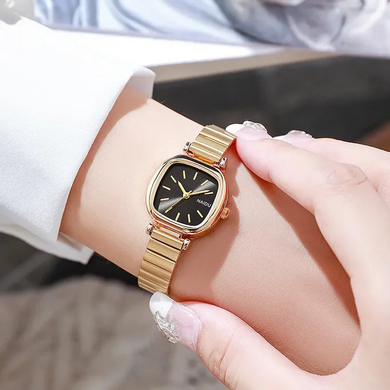 Relojes de mujer de marca pequeños y cuadrados con correa ajustable de acero inoxidable de cuarzo para mujer, reloj de regalo de lujo a la moda.