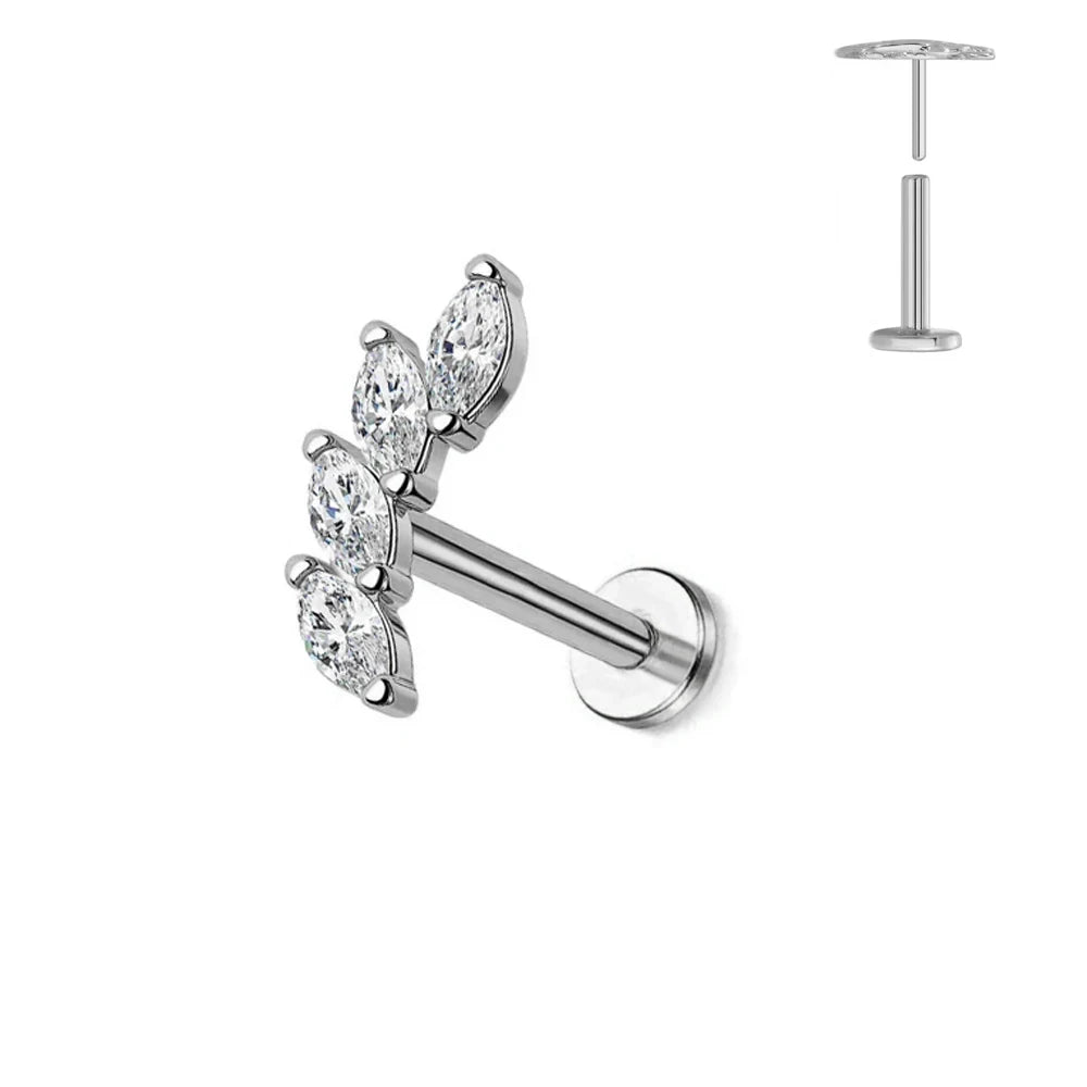 G23 Flores de titanio Labret de empuje 16G 18G 20G Piercing de mariposa para labios sin rosca con forma de gota de agua, arete para tragus, joyería corporal