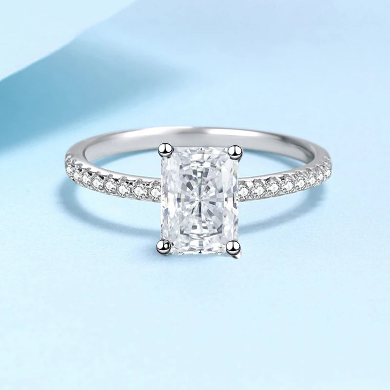 Anillo de moissanita NeeTim 1CT 2CT talla esmeralda radiante para mujer, compromiso, boda, laboratorio de diamantes de plata de ley 925, anillos de joyería