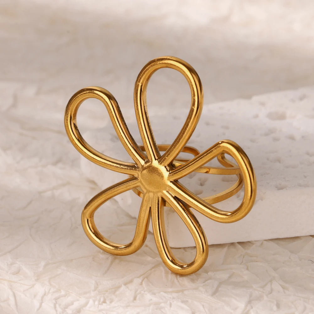Edelstahl Übertrieben Große Blumenringe Für Frauen Gold Farbe Sonnenblume Fingerring Weiblich Mode Ästhetischer Schmuck Geschenk