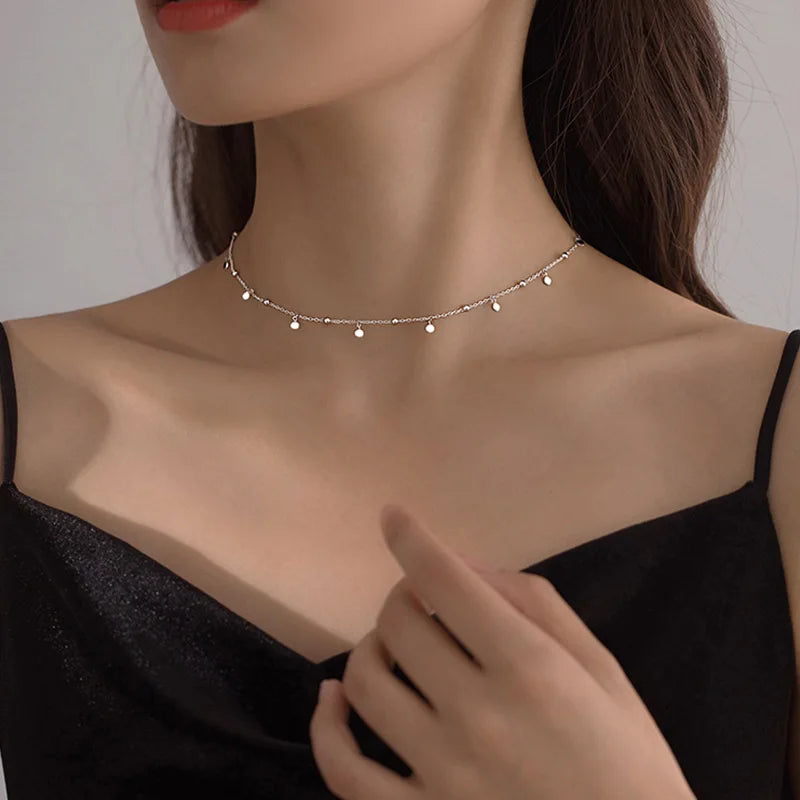 925 Plata de Ley Cadena de Cuello Borlas Collares Redondos Joyería Femenina Exquisita Elegante Dijes Estéticos Accesorios Plata 925