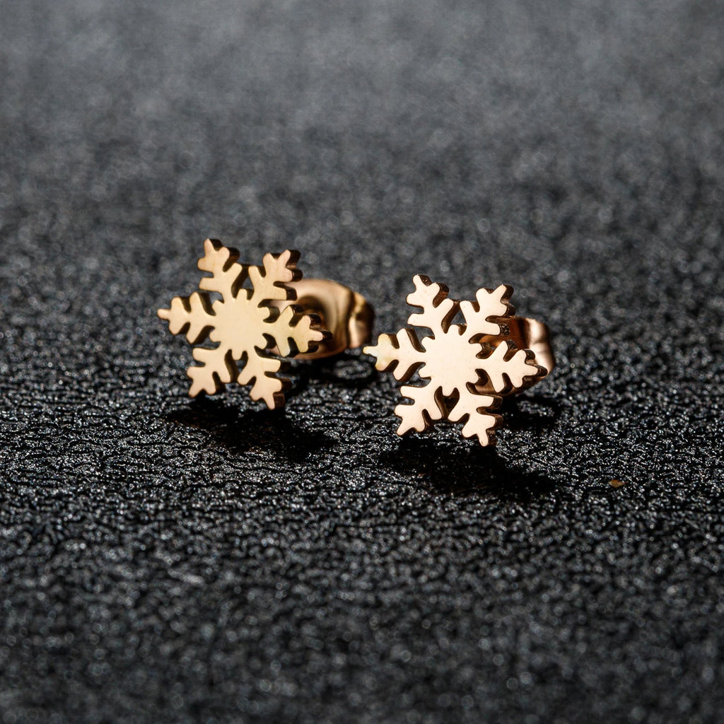 High Quality Stainless Steel Stud Earrings Girl Snowflake Elk Deer Silver Color Tragus Piercing Women'S Earrings Christmas Gifts