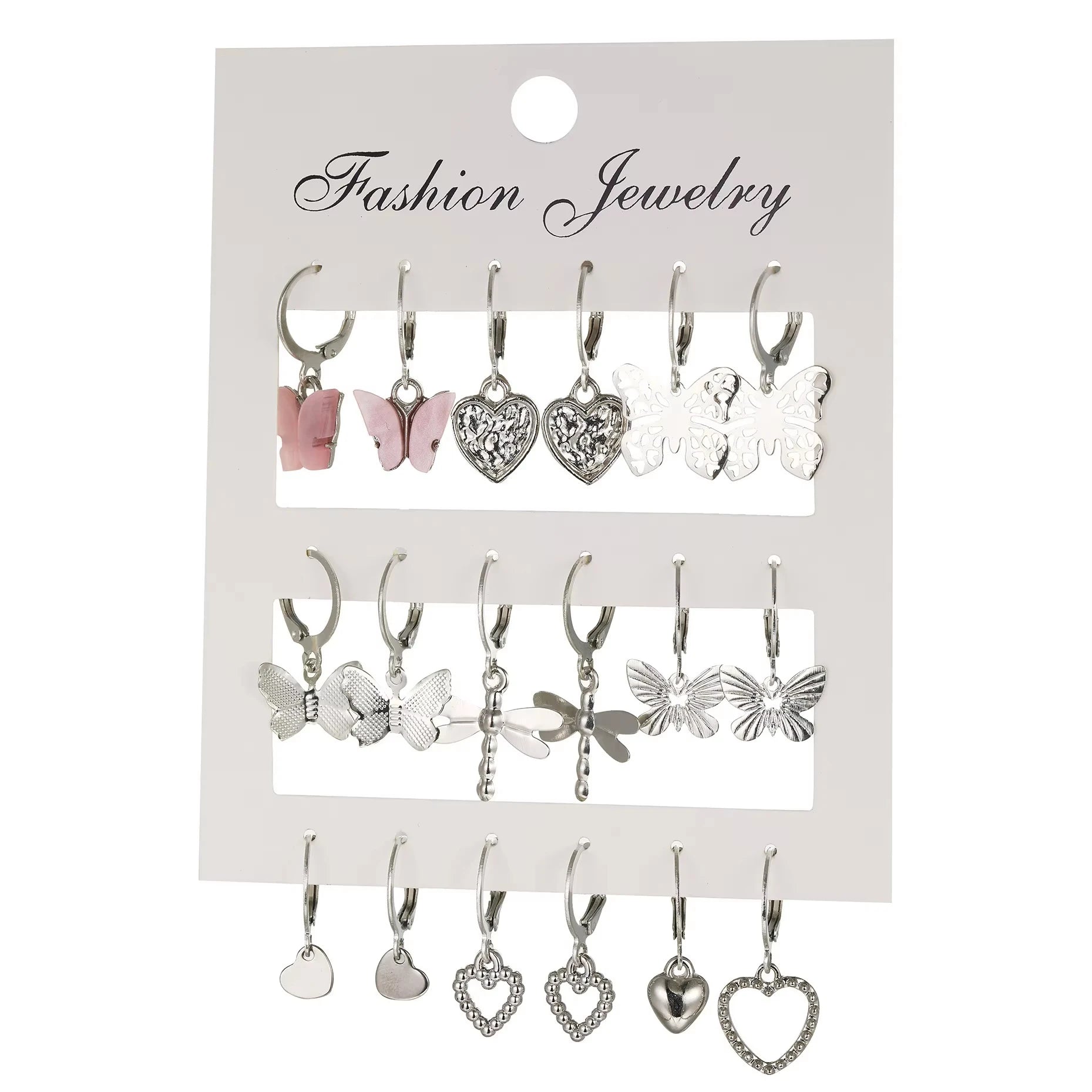 9 Paar/Set exquisite Schmetterling-Herz-Libellen-Design-Ohrhänger – einfacher Urlaubsstil, zarte Feiertagsohrringe