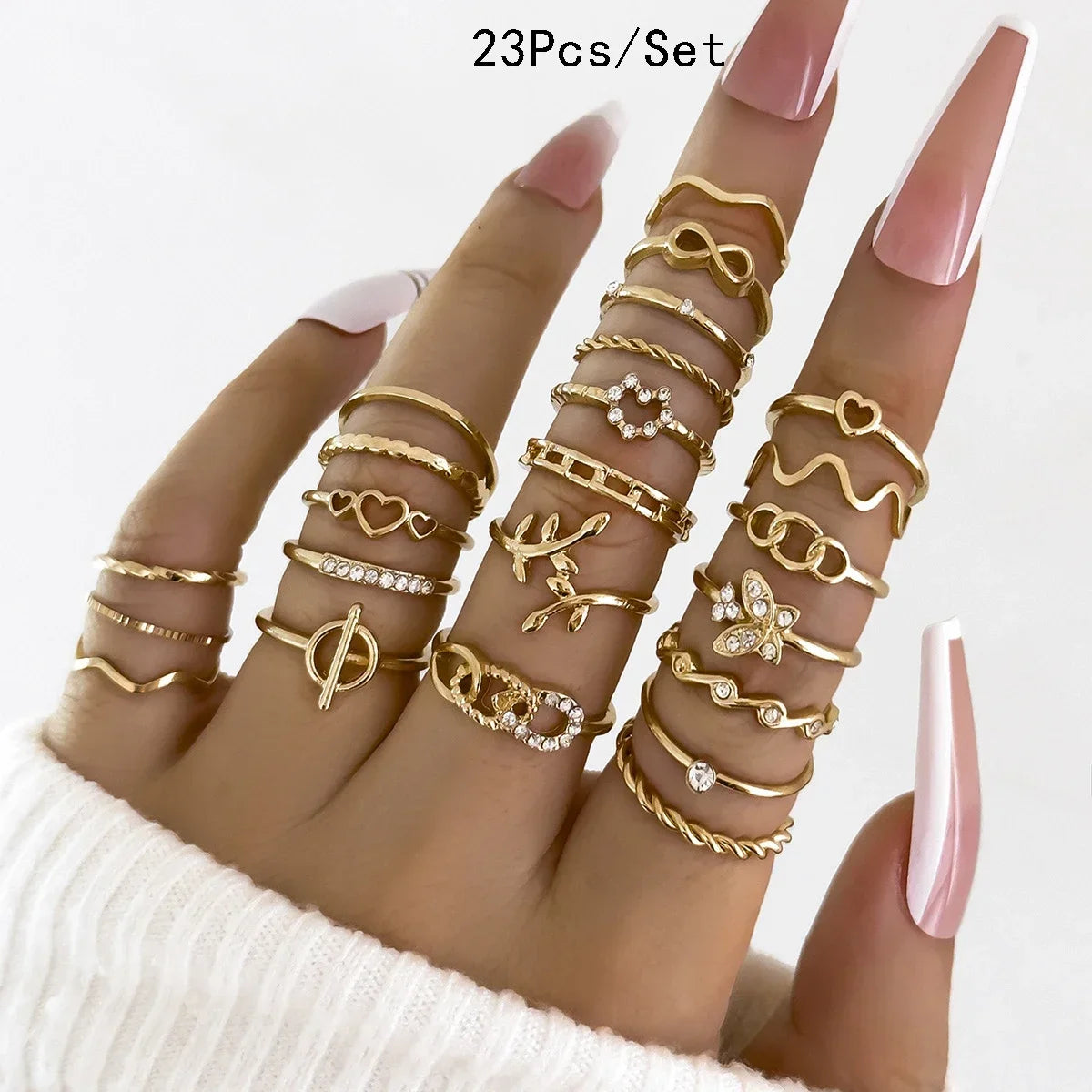 30-teiliges Fingerring-Set in Goldfarbe für Damen, böhmische geometrische Fingerringe, Mädchen, Hochzeit, Party, Schmuckgeschenk