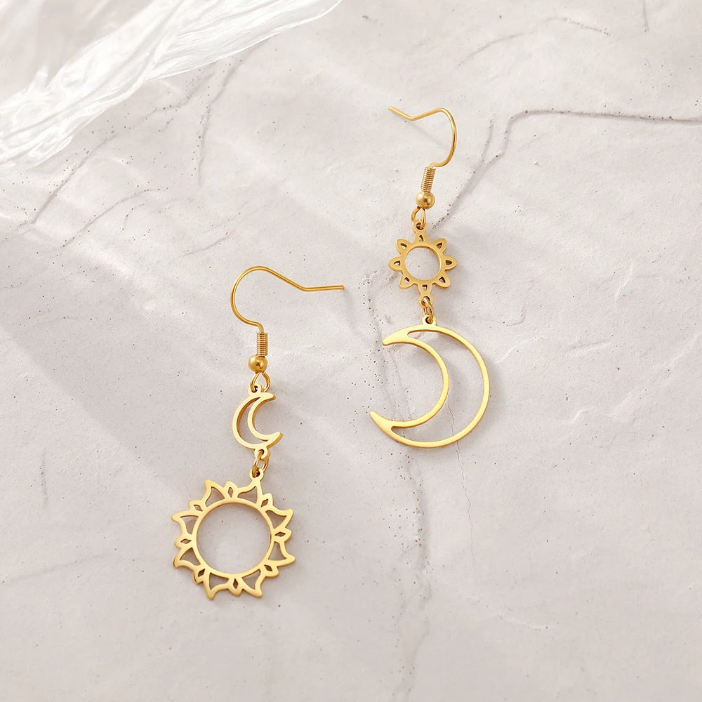 Edelstahl Ohrringe Bohemian Sonne Mond Totem Anhänger Neue Senior Statement Temperament Hängeohrringe Für Frauen Schmuck Geschenk