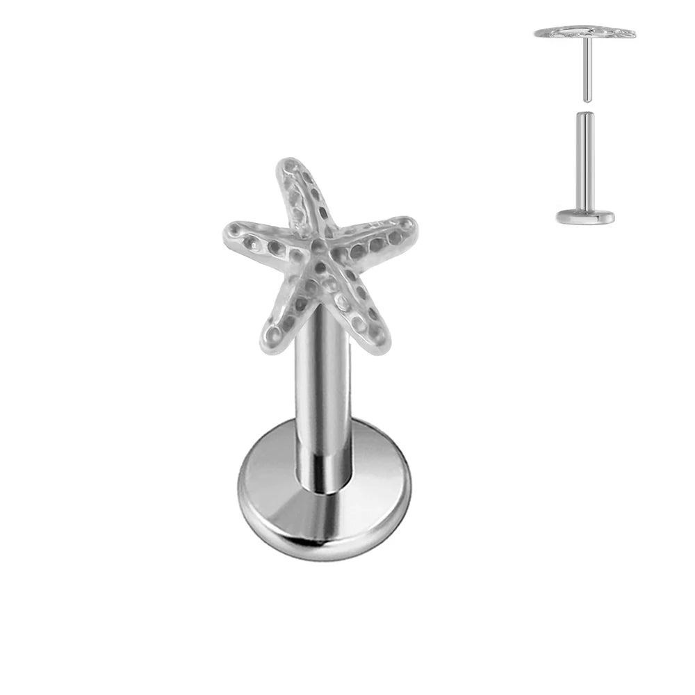 ASTM F136 G23 Titan Herzförmiger Ohrstecker 16G 18G 20G Threadless Piercing Butterfly Push-in Lippenstecker Daith Labret Conch