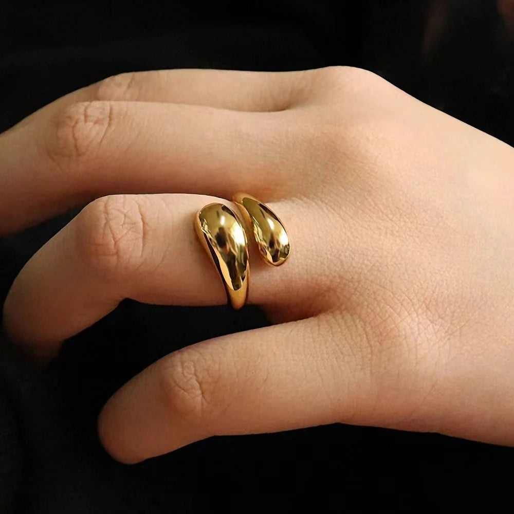 SUNIBI Damen Doppel-Öffnungsring Goldener Glänzender Federring 316 Edelstahl Damen Modeschmuck Großhandel